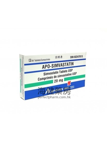 固醇康 Apo-Simvastatin 10mg or 20mg 30Tablets 