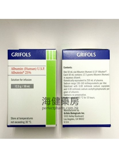 美国人体血清白蛋白 Grifols Albumin (Human) Albutein 25% 50ml 