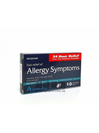 消敏先 Apo-Cetirizine 10mg ( Relief of Allergy Symptoms) 10Tab